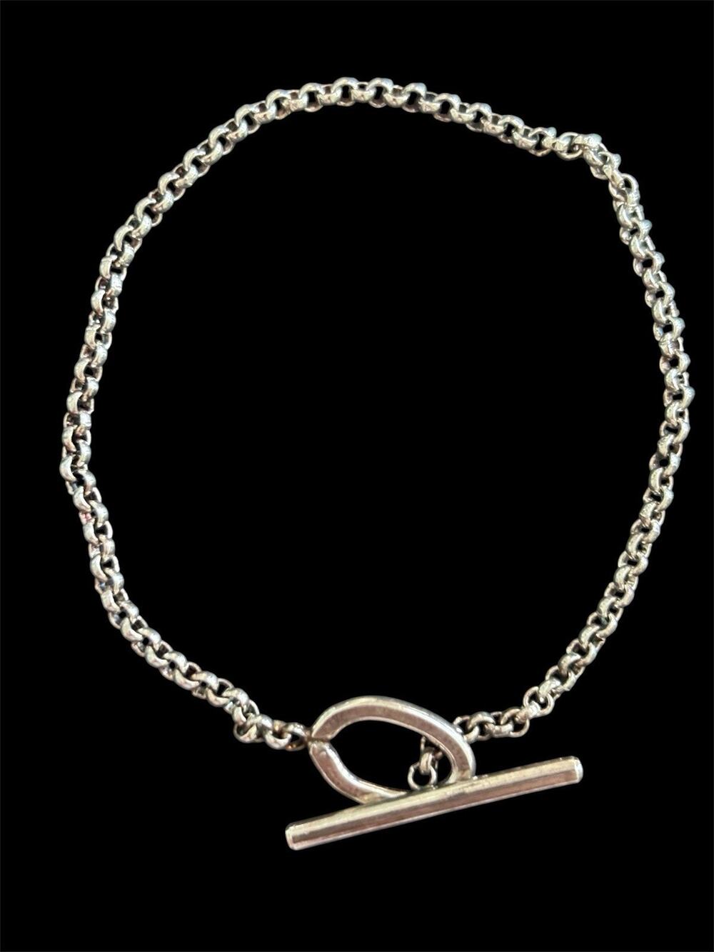 Sterling Silver 7” T Bar Toggle Clasp Minimalist Chain Bracelet 925